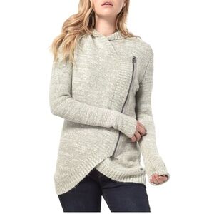 Bench women’s size S soft knit cardigan sweater with front zip with hood, gray‎